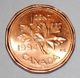 1994 1 Cent Canada Copper Uncirculated Canadian Penny