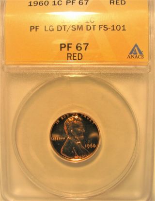 1960 Large Date/small Date Lincoln Memorial Cent Anacs Pf67rd Fs - 101 Lg Dt/sm Dt