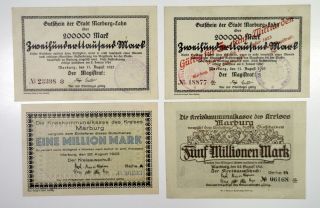 Germany,  1923 Marburg Notgeld Set 4 Notes,  200,  000 To 5 Million Marks Au - Unc