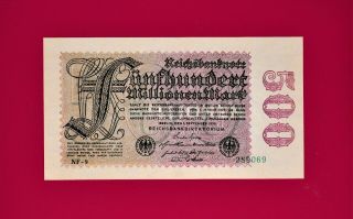 Scarce German Aunc 500 Millionen Mark Reichsbanknote 01 September 1923 (p - 110d)
