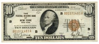 1929 $10 Federal Reserve Bank Of York Note,  Small Size [4160.  47]