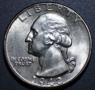 1942 - D 25c Washington Silver Quarter,  Grade Choice/gem Bu,  Lf32