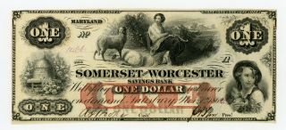 1864/2 $1 Somerset And Worcester Savings Bank - Maryland Note Civil War Era Cu