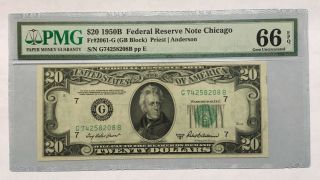 1950b $20 Chicago Frn,  Pmg Gem Uncirculated 66 Epq Banknote