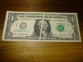 Series 2013 $1 Dollar Note Frn Us Paper Money Error Double Gutter Fold Rev & Obv