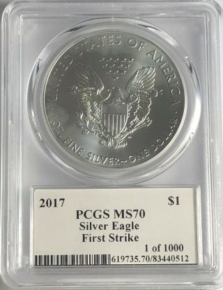 2017 $1 PCGS MS70 SILVER AMERICAN EAGLE FIRST STRIKE SIGNED BY JOHN MERCANTI FS 2