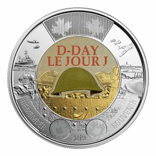 2019 Canada 75th D - Day Coloured Unc $2 Toonie Coin