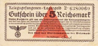 5 Reichsmark Vf - Fine German Concentration Camp Note From The Wehrmacht 1939