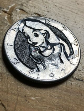 Hobo Nickel Coin Art Real Hand Carved 1971 Alice In Wonderland