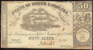 1862 State Of North Carolina 50 Cent Note Currency Fractional Old Paper Money