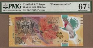 Trinidad & Tobago: 50 Dollars Banknote,  (unc Supeb Gem Pmg67),  P - 54,  2014,  No Reserv