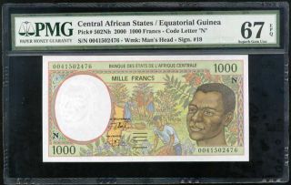 Central African St Cas Equatorial Guinea 1000 Fr P 502 Gem Unc Pmg 67 Epq