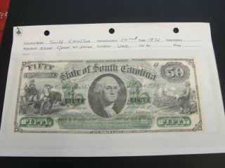 March 2 1872 South Carolina Confederate Note Unc Fifty Dollar Bill
