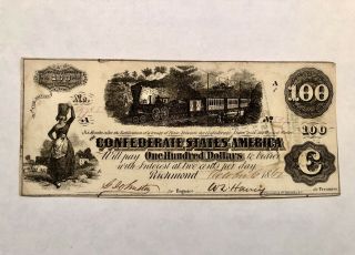 Confederate States Of America $100 Note 1862