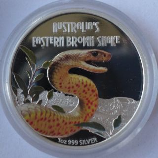 Tuvalu 2010 1oz Proof Silver Eastern Brown Snake Deadly And Dangerous