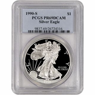 1990 - S American Silver Eagle Proof - Pcgs Pr69 Dcam