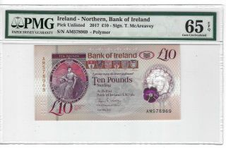 P - Unl 2017 10 Pounds,  Ireland - Northern,  Bank Of Ireland.  Pmg 65epq Gem