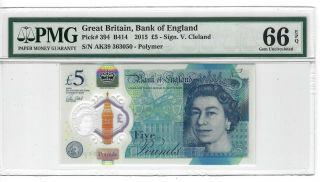 P - 394 2015 5 Pounds,  Great Britain,  Bank Of England,  Pmg 66epq