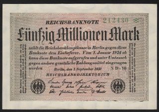 1923 50 Million Mark Germany Vintage Paper Money Banknote Currency P 109b Unc
