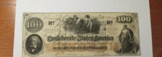1862 - $100.  00 Obsolete Confederate State America - Richmond Bank Note