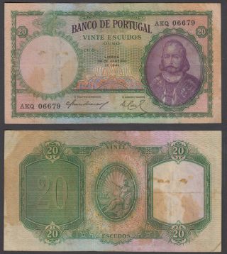 Portugal 20 Escudos 1941 (f - Vf) Banknote P - 153a