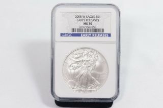 2008 (w) American Silver Eagle Ngc Ms70 Early Release (njl016712)