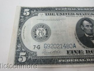 US $5 FIVE DOLLAR FEDERAL RESERVE LARGE NOTE BILL SERIES 1914 CHICAGO BLUE SEAL 3