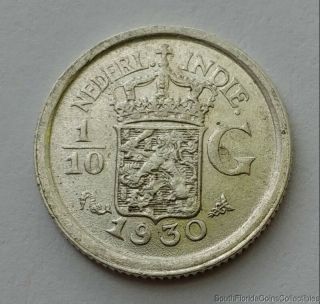 1930 Netherlands East Indies 1/10 Gulden.  720 Silver Coin Uncirculated