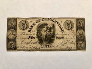 1853 Bank Of Circleville $5 Ohio Bank Note - Great Detail And
