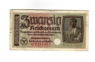 Xxx - Rare 20 Reichsmark 3 Reich Nazi Banknote Ww Ii F Con Swastika