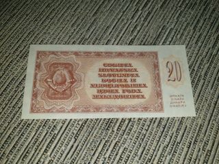 Yugoslavia 20 Dinara 1950.  Aunc Unc - Back Proof - Not Issued