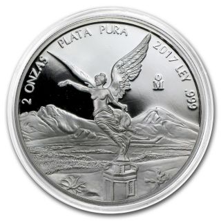 Proof Libertad - Mexico - 2017 2 Oz Proof Silver Coin In Capsule