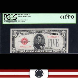 1928 - B $5 Legal Tender Note Red Seal Pcgs 61 Ppq Fr 1527 D15332210a