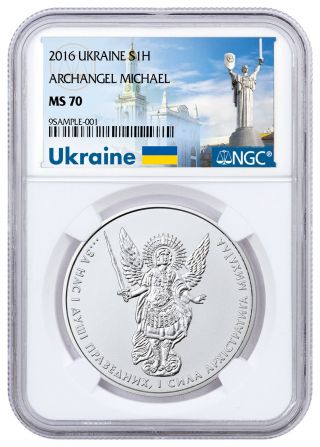 2016 Ukraine 1 Oz Silver Archangel Michael Ngc Ms70 Ukraine Label Sku48624