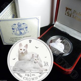 2011 Isle Of Man Turkish Angora Cat Coin 1oz Silver Color Proof,  &