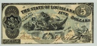 1862 The State Of Louisiana $5 Obsolete Currency Scrip Civil War Baton Rouge
