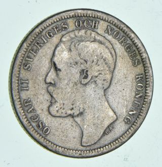 Roughly Size Of Quarter - 1881 Sweden 1 Krona - World Silver Coin 407