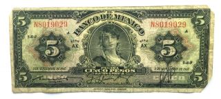 1947 Mexico 5 Pesos Banco De Mexico