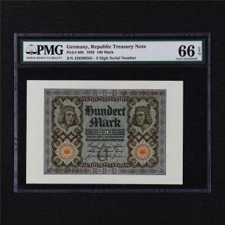 1920 Germany Republic Treasury Note 100 Mark Pick 69b Pmg 66 Epq Gem Unc