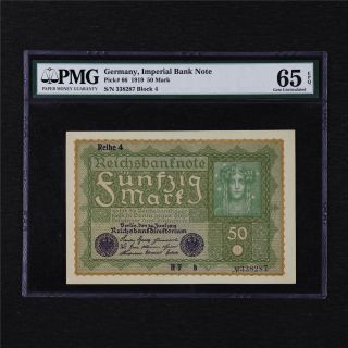 1919 Germany Imperial Bank Note 50 Mark Pick 66 Pmg 65 Epq Gem Unc