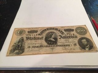 Confederate States Of America $100 Note,  February 17,  1864
