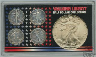 Set Of 4: Walking Liberty Half Dollars: 1941 - P,  1941 - D,  1942 - S,  1945 - P