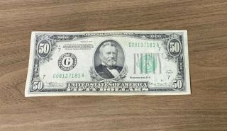 1934 Series $50.  00 - Fifty Dollars Bill - Us Currency G Seal G08137181a