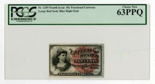U.  S.  Fractional Currency Fr.  1259 4th Issue 10ct Large Red Seal Pcgs Ch.  Au 58