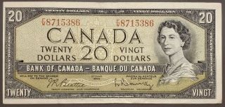 1954 Bank Of Canada $20 Twenty Dollar Banknote -