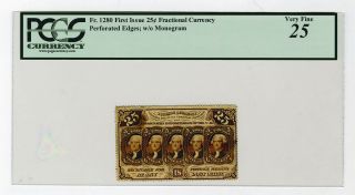 U.  S.  Fractional Currency Fr.  1280 First Issue 25ct Perf Pcgs Vf 25 No Monogram