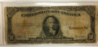1922 $10 Ten Dollar Gold Certificate Large Note - $10 Gold Coin Note