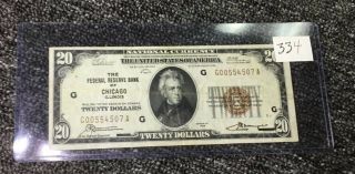 1929 $20 BILL NATIONAL CURRENCY FEDERAL RESERVE BANK OF Chicago Illinois 4