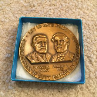 1961 - 1965 Civil War Generals Grant And Lee Large Bronze Centennial Comm Medal