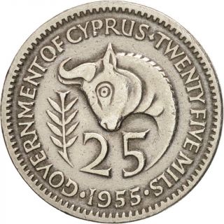 [ 79984] Coin,  Cyprus,  25 Mils,  1955,  AU (50 - 53),  Copper - nickel,  KM:35 2